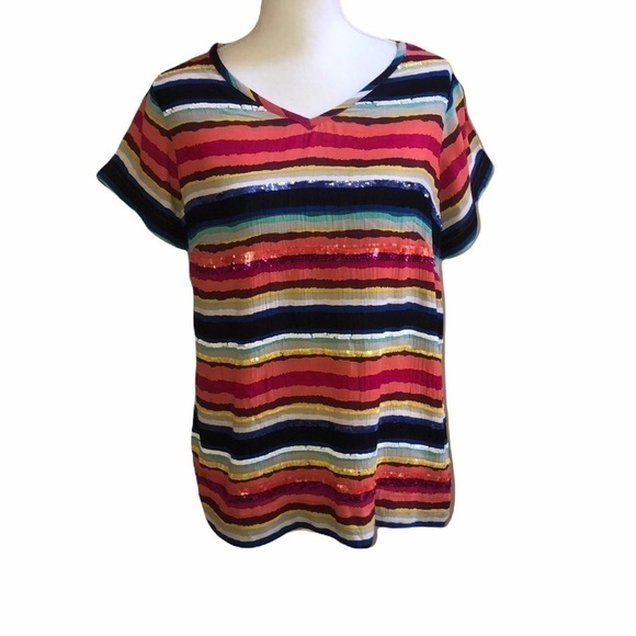 Soft Surroundings Women’s Colorful Striped Sequins Colorista Tunic Tee MP - Picture 4 of 12